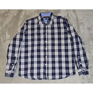 Classic Collection Mens Shirt L‎ Blue White Plaid Chest Pocket Button Down